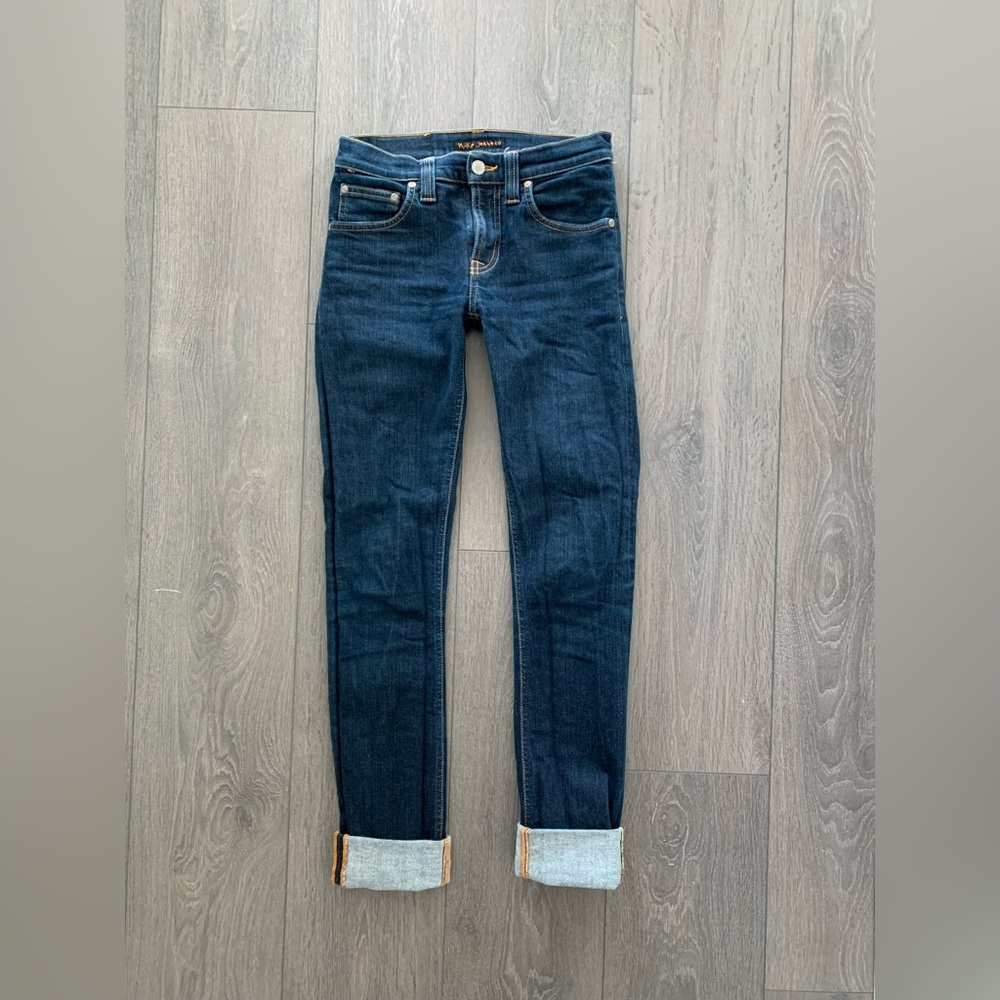 Nudie designer jeans 24/32 high waist rise blue denim pants designer XS
